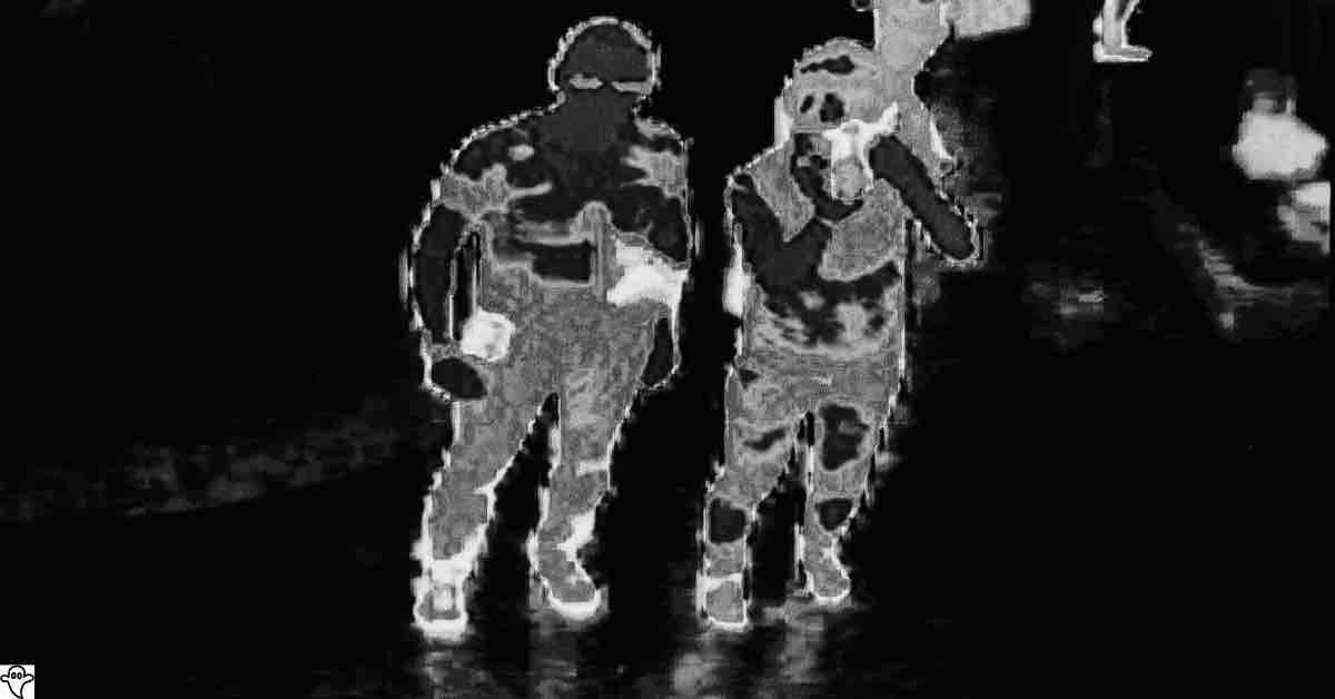 Monochrome infrared scan image showing temperature variations, used in paranormal investigations to detect anomalies and potential supernatural activity.