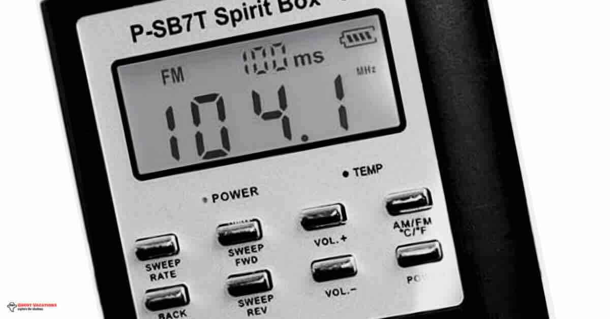 Image of the SB7 Spirit Box with customizable sweep rates, noise reduction, and backlit display for clear spirit communication.