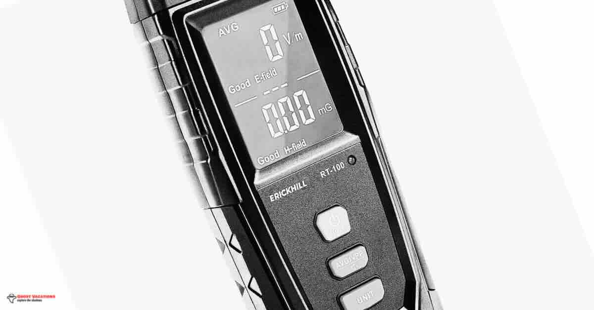 Image of the best selling Amazon EMF meter, showcasing its user-friendly interface, precise electromagnetic radiation sensor, and sound-light alarm feature.