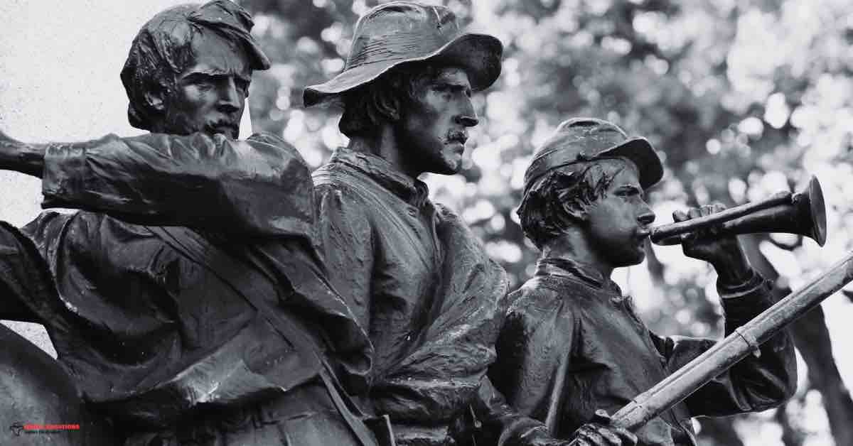 "Statue of soldiers in Gettysburg, a focal point for Gettysburg ghost tours PA"