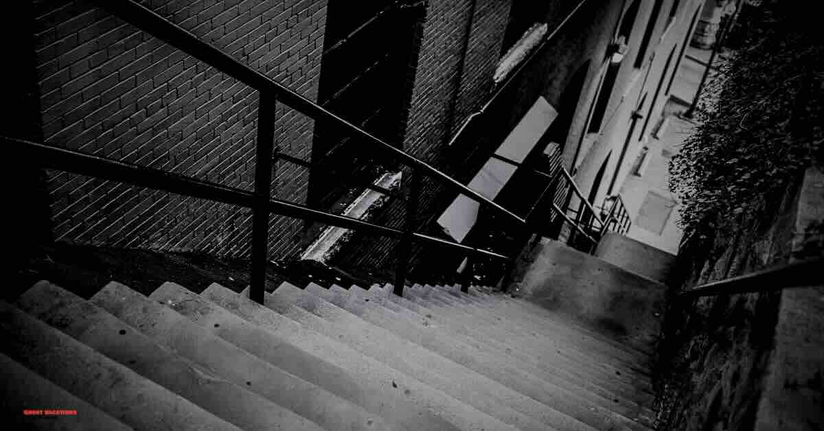 The Exorcist Stairs in Georgetown, a popular stop on ghost tours in Washington DC, known for its eerie atmosphere and haunted history.